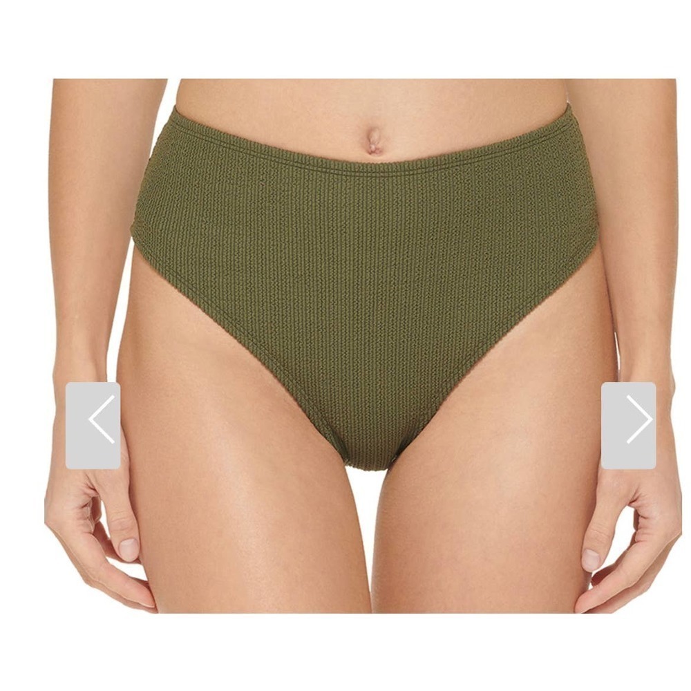 DKNY Women's Textured High Waist Bikini Bottom Swimsuit Green Size X-Small